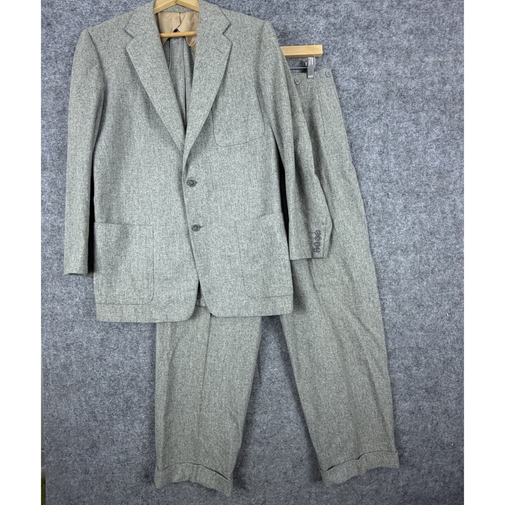 Harris & Frank Suit Set Mens L Gray Vintage Austin Leed 2 Piece Formal Business